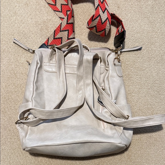 Cream Convertible Backpack with Removable Patterned Strap - Picture 2 of 4